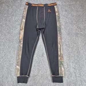 Realtree Thermal Pants Mens Large Black Camo Waffle Knit Base Layer Leggings